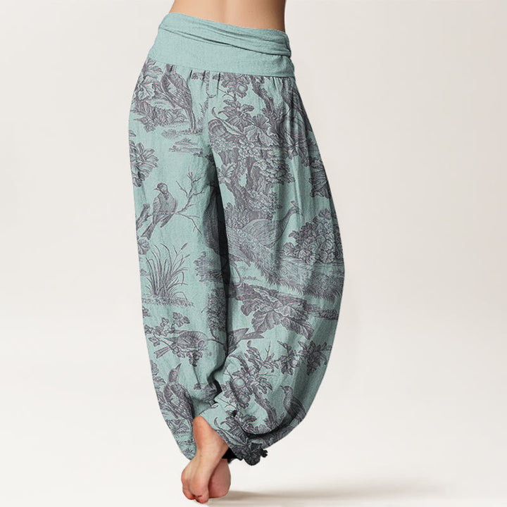 Pantalones harén con cintura elástica para mujer con estampado de ramas de árboles, pájaros y piedras de Buddha Stones - image 6