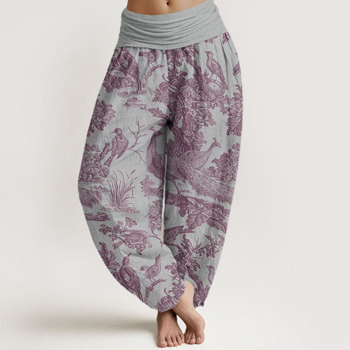 Pantalones bombachos de cintura elástica para mujer con estampado de Buddha Stones, pájaros, árboles y ramas de algodón. - Gris claro - US22，UK/AU26，EU54 (6XL) - image 5