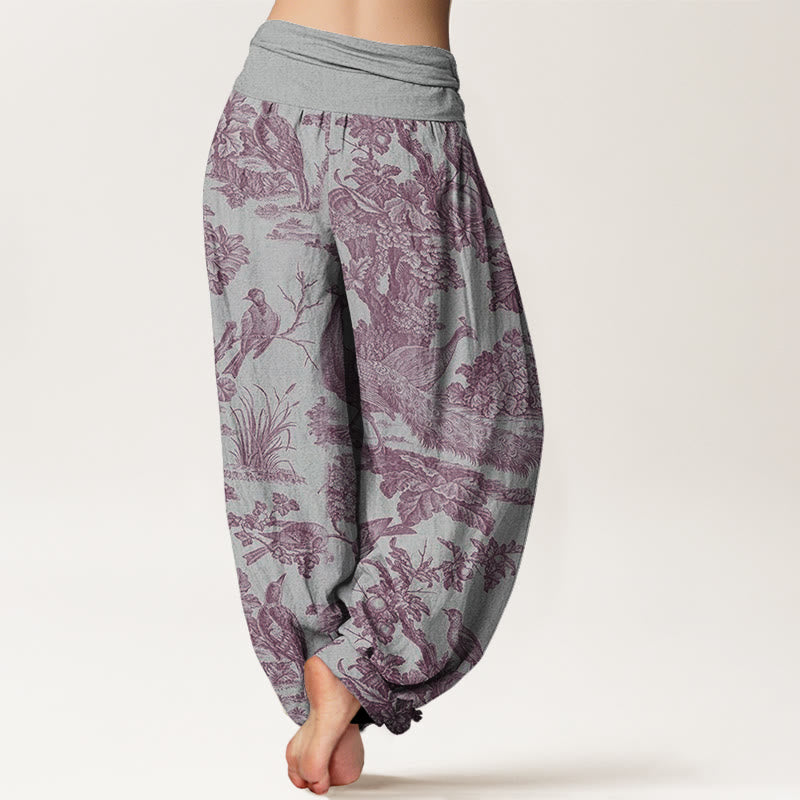 Pantalones harén con cintura elástica para mujer con estampado de ramas de árboles, pájaros y piedras de Buddha Stones - image 9