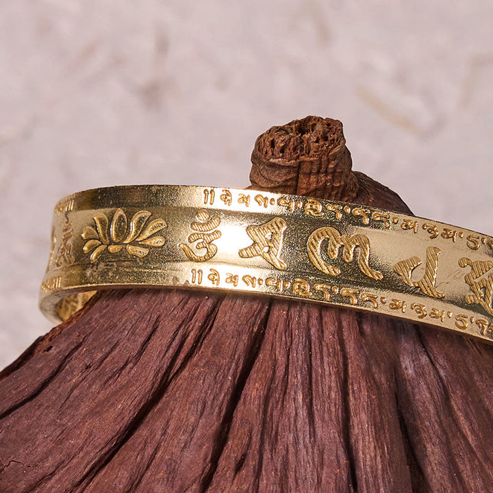 Brazalete de cobre y Buddha Stones , Sutra del corazón, Om Mani Padme Hum, piedra de loto