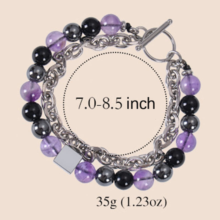 Pulsera de protección de doble envoltura de acero y titanio con magnetita negra y piedra esmerilada de ojo de tigre de colores de Buddha Stones
