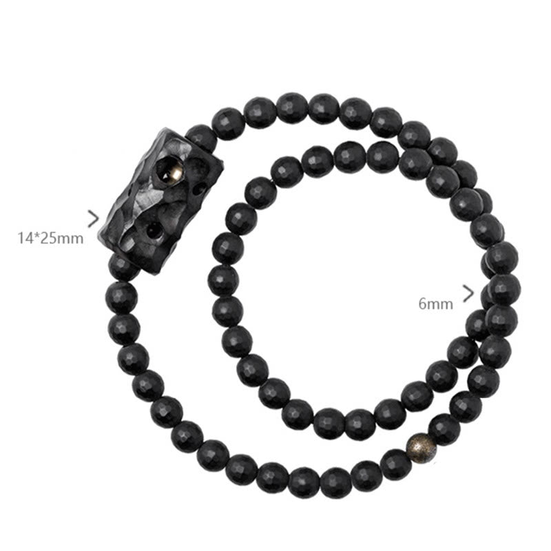 Pulsera protectora de doble vuelta con ónix negro y ébano con superficie de corte esmerilado y Buddha Stones