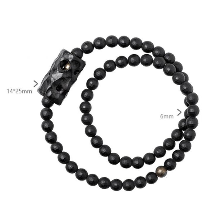 Pulsera protectora de doble vuelta con ónix negro y ébano con superficie de corte esmerilado y Buddha Stones
