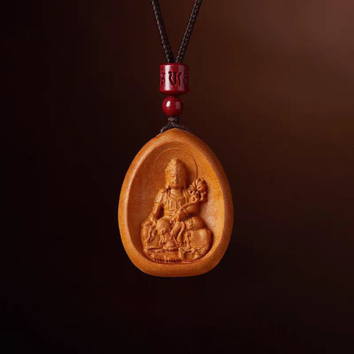 Colgantes de collar con cuerda negra con cinabrio, madera de durazno y Buddha Stones, Om Mani Padme Hum, zodiaco chino - Serpiente dragón de madera de durazno - image 1