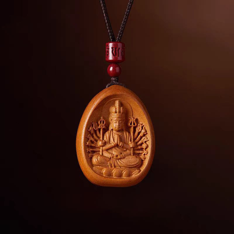 Colgantes de collar con cuerda negra con cinabrio, madera de durazno y Buddha Stones, Om Mani Padme Hum, zodiaco chino - Rata de madera de durazno - image 14