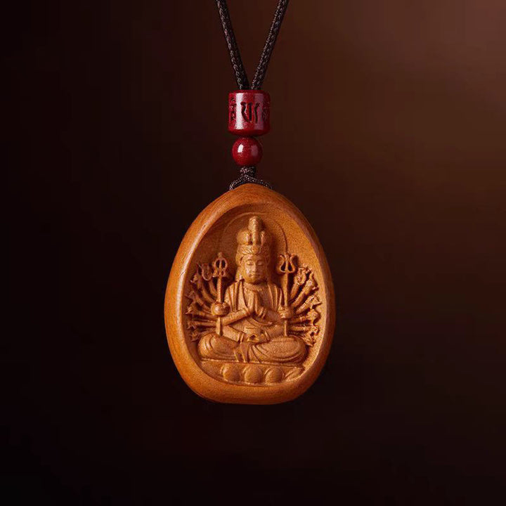 Colgantes de collar con cuerda negra con cinabrio, madera de durazno y Buddha Stones, Om Mani Padme Hum, zodiaco chino - Rata de madera de durazno - image 14