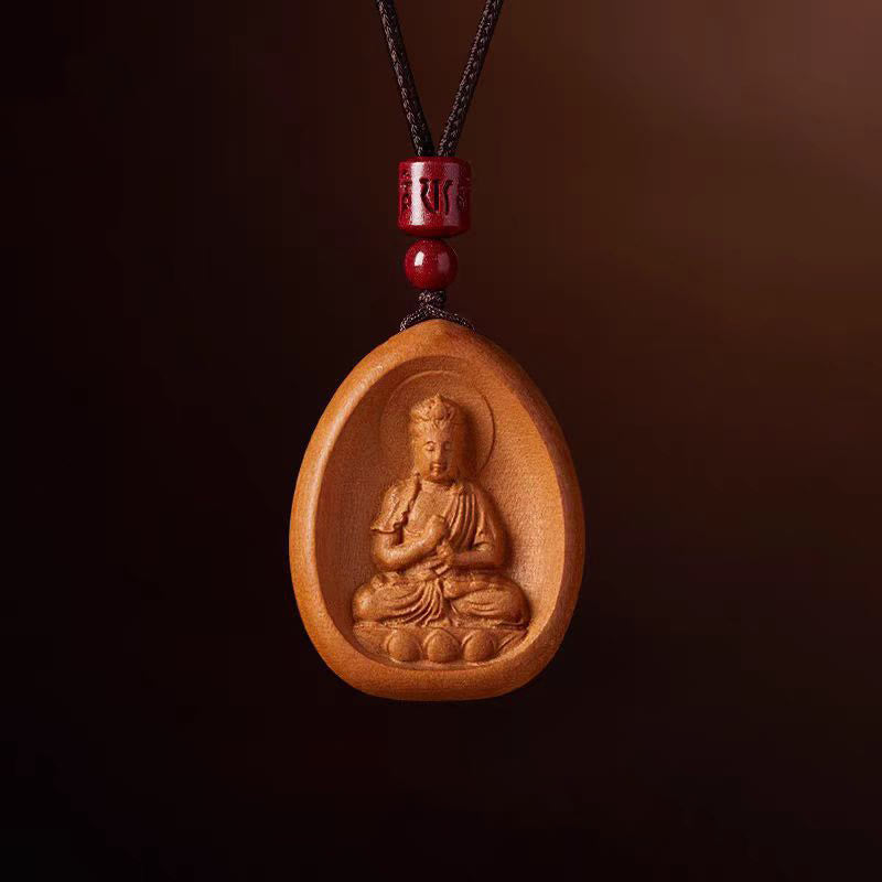 Colgantes de collar con cuerda negra con cinabrio, madera de durazno y Buddha Stones, Om Mani Padme Hum, zodiaco chino - Mono cabra de madera de durazno - image 18