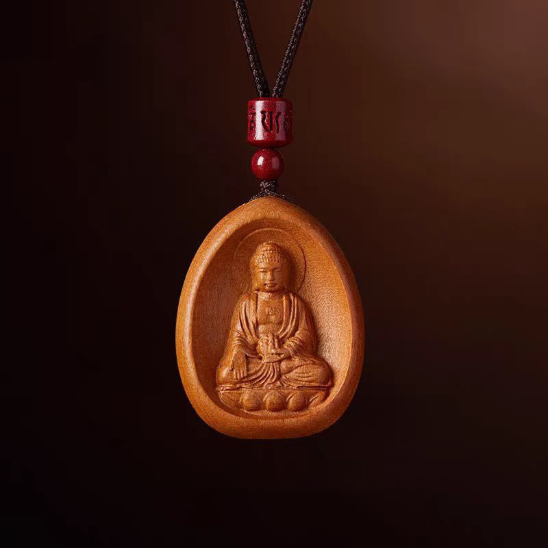 Colgantes de collar con cuerda negra con cinabrio, madera de durazno y Buddha Stones, Om Mani Padme Hum, zodiaco chino - Cerdo perro de madera de durazno - image 20