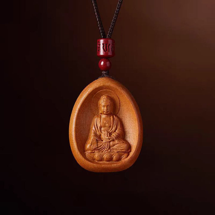 Colgantes de collar con cuerda negra con cinabrio, madera de durazno y Buddha Stones, Om Mani Padme Hum, zodiaco chino - Cerdo perro de madera de durazno - image 20