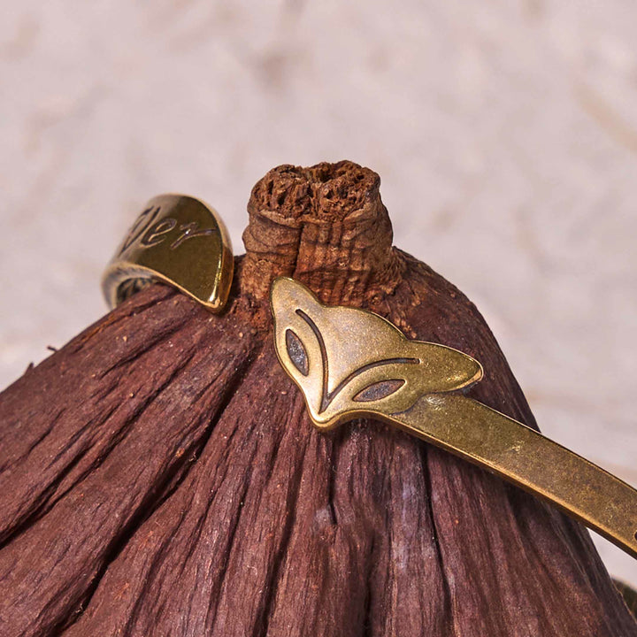 Pulsera de cobre y latón con cabeza de zorro y Buddha Stones que dice "Te amo por siempre" y que te hace sentir bien