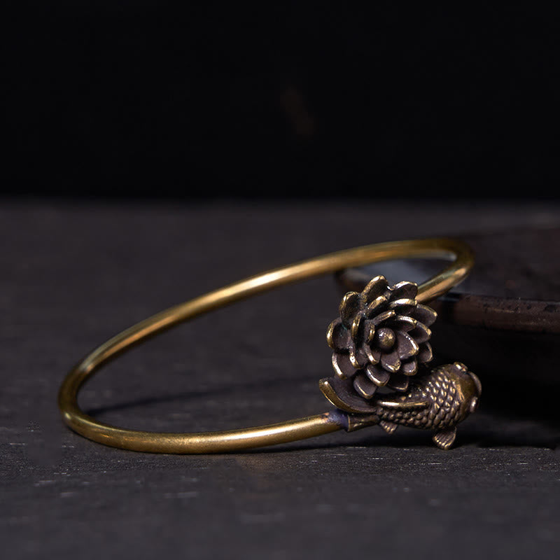 Pulsera de cobre y latón con Buddha Stones , flor de loto, pez koi y iluminación