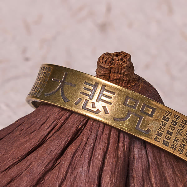 Pulsera de cobre y latón con mantra de gran compasión y poder de la suerte con Buddha Stones