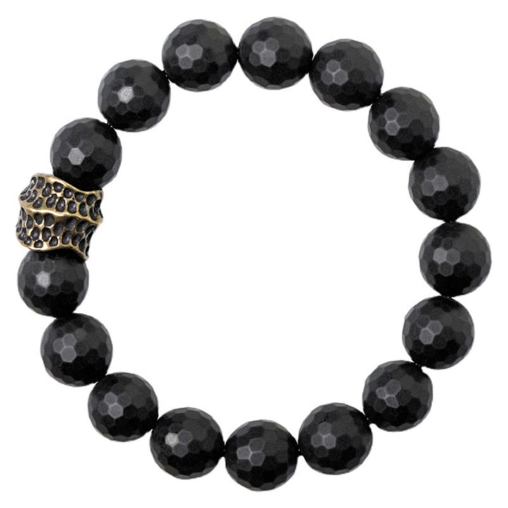 Pulsera protectora de latón y cobre con ónix negro mate y Buddha Stones