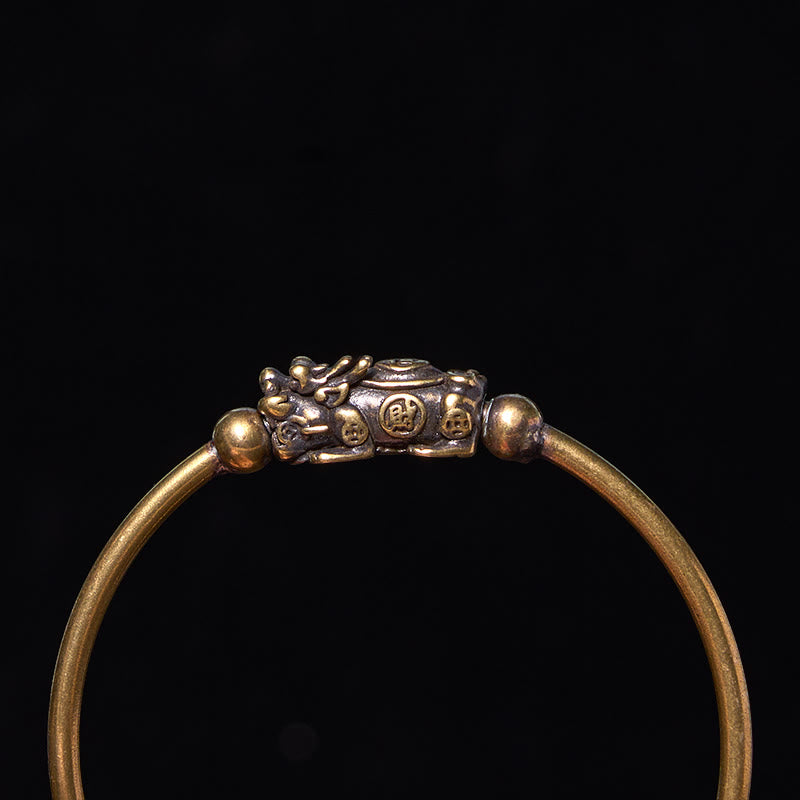 Pulsera de cobre y latón con Buddha Stones Pi Xiu y brújula que lleva el personaje Fu