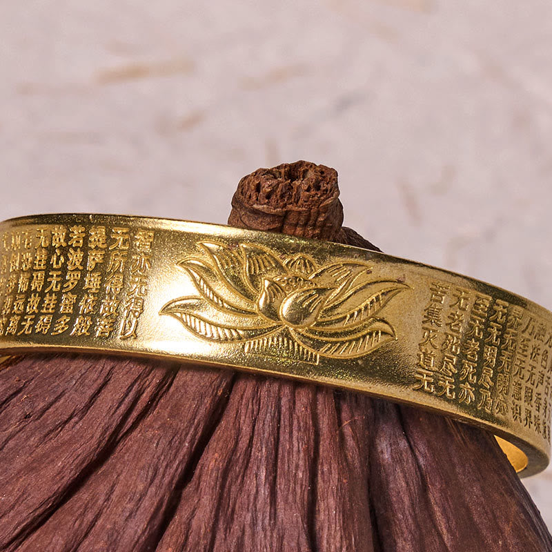 Brazalete de la paz de cobre y latón con sutra del corazón y flores de loto con Buddha Stones