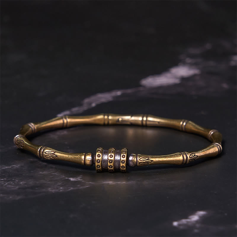 Pulsera de la paz de latón y cobre con flor de loto de bambú y Buddha Stones