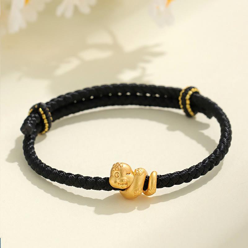 Pulsera trenzada de hilo rojo con el año de la serpiente en plata de ley 999 hecha a mano con Buddha Stones