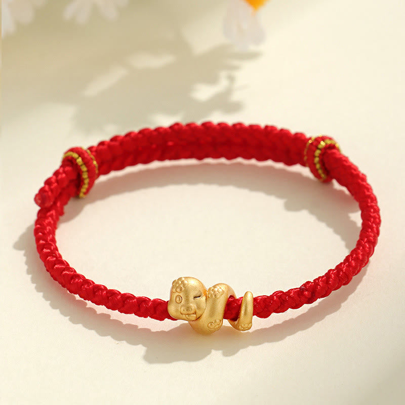 Pulsera trenzada de hilo rojo con el año de la serpiente en plata de ley 999 hecha a mano con Buddha Stones