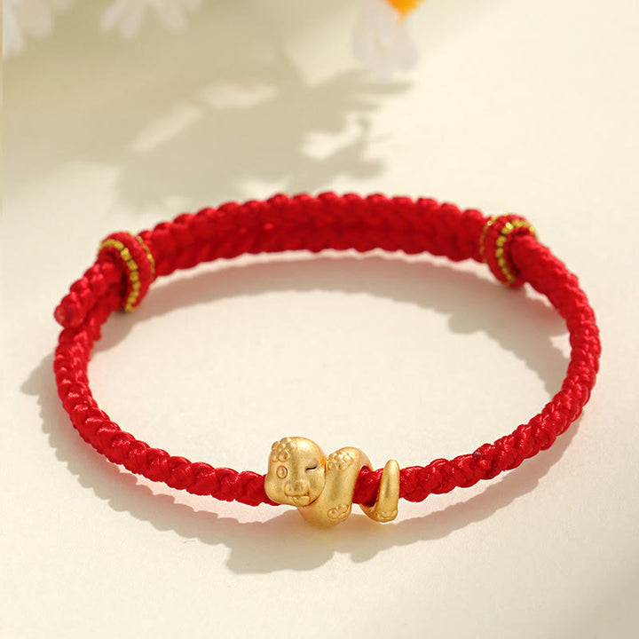 Pulsera trenzada de hilo rojo con el año de la serpiente en plata de ley 999 hecha a mano con Buddha Stones