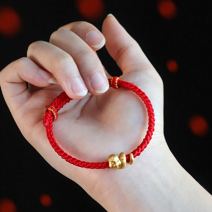 Pulsera trenzada de hilo rojo con el año de la serpiente en plata de ley 999 hecha a mano con Buddha Stones