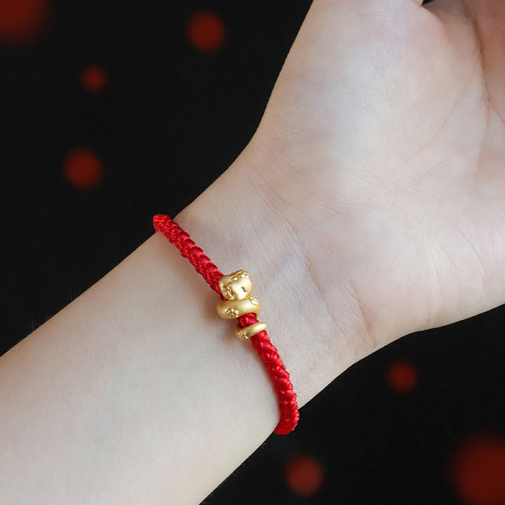 Pulsera trenzada de hilo rojo con el año de la serpiente en plata de ley 999 hecha a mano con Buddha Stones