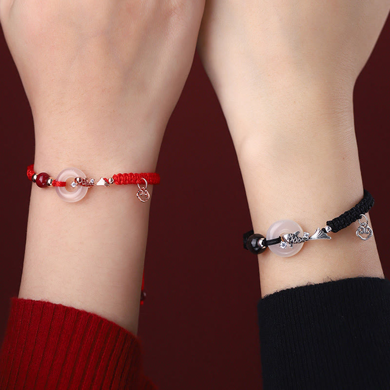 Pulsera de pareja positiva con cadena trenzada de plata de ley 925 con hebilla de paz de calcedonia hecha a mano y piedras de Buddha Stones - image 4