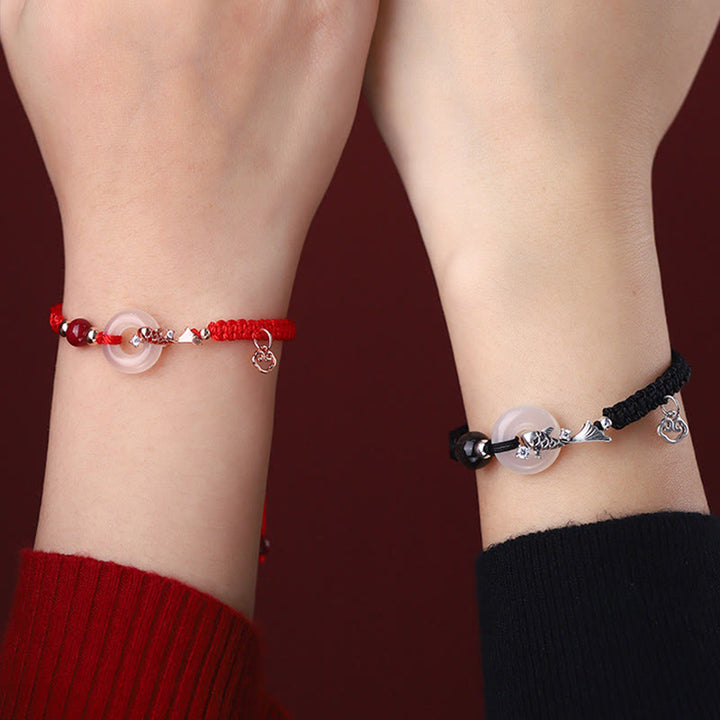 Pulsera de pareja positiva con cadena trenzada de plata de ley 925 con hebilla de paz de calcedonia hecha a mano y piedras de Buddha Stones - image 4