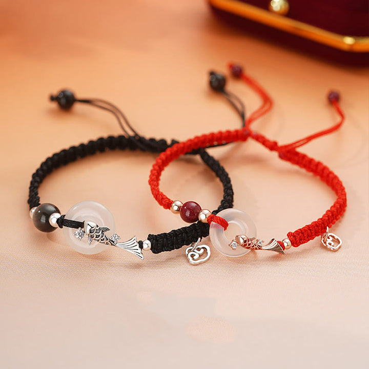 Pulsera de pareja positiva con cadena trenzada de plata de ley 925 con hebilla de paz de calcedonia hecha a mano y piedras de Buddha Stones - image 2