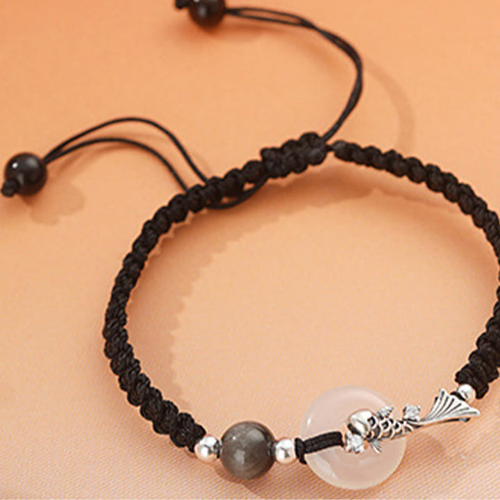 Pulsera de pareja positiva con cadena trenzada de plata de ley 925 con hebilla de paz de calcedonia hecha a mano y piedras de Buddha Stones - image 13