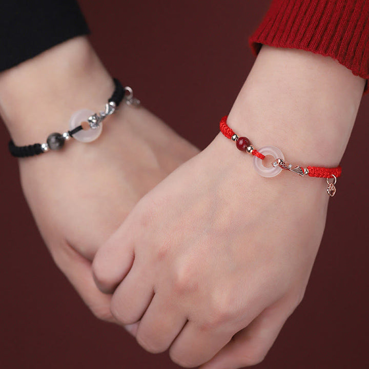 Pulsera de pareja positiva con cadena trenzada de plata de ley 925 con hebilla de paz de calcedonia hecha a mano y piedras de Buddha Stones - image 14