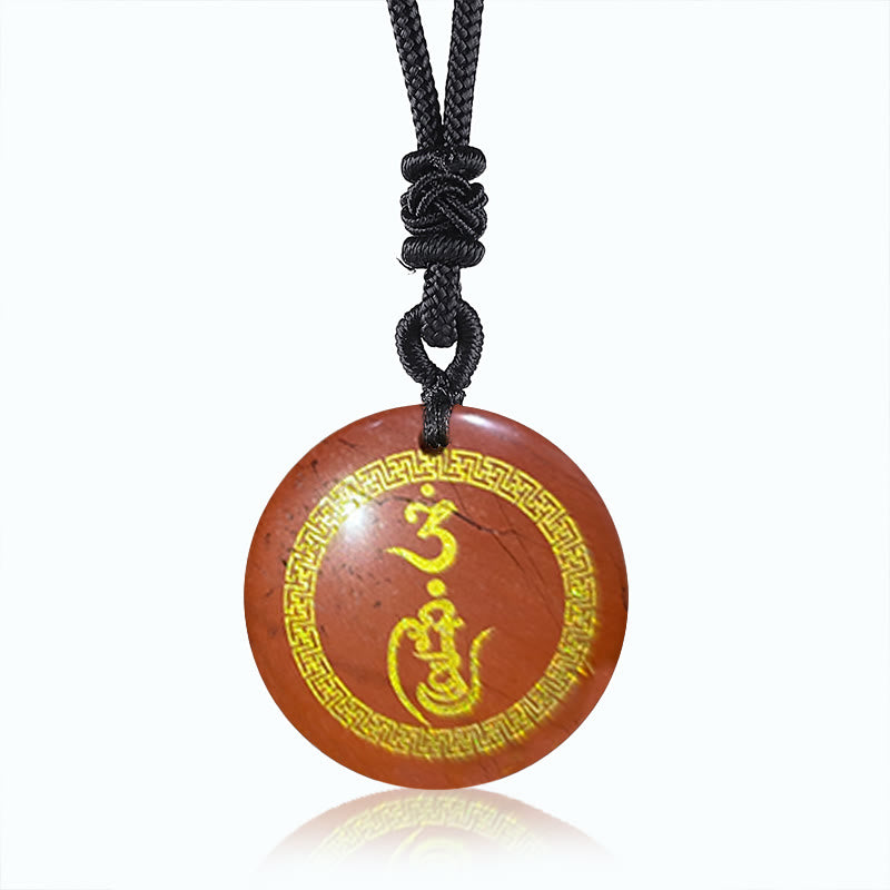Collar con colgante de obsidiana negra con diseño de esvástica y Buddha Stones, protección Vajra, mantra, varios cristales naturales