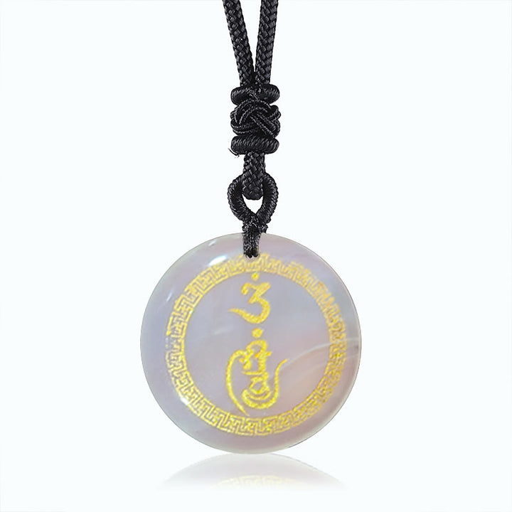 Collar con colgante de obsidiana negra con diseño de esvástica y Buddha Stones, protección Vajra, mantra, varios cristales naturales