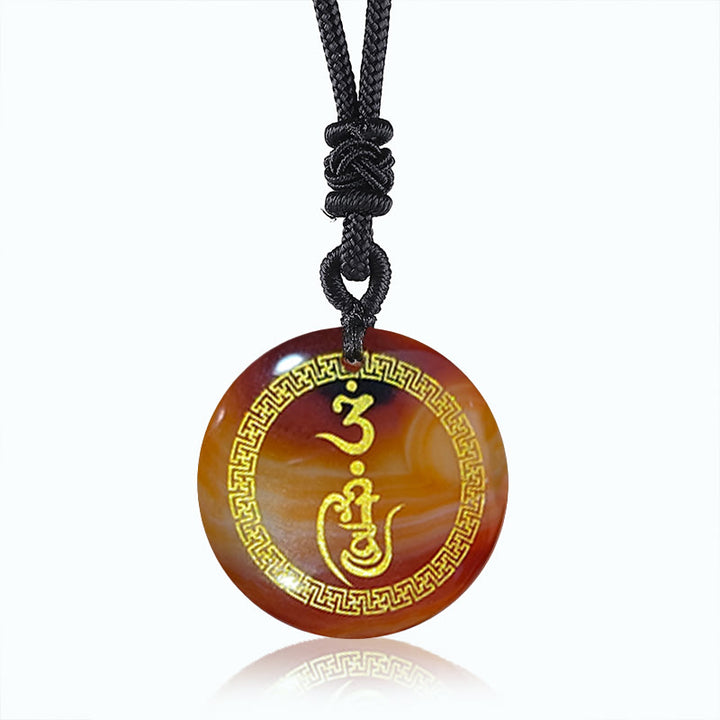 Collar con colgante de obsidiana negra con diseño de esvástica y Buddha Stones, protección Vajra, mantra, varios cristales naturales