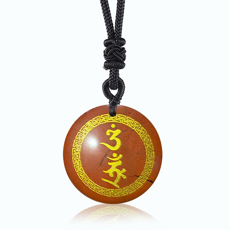 Collar con colgante de obsidiana negra natural de varios cristales y Buddha Stones que rodean un mantra de protección y cumplimiento. - Piedra roja - image 9
