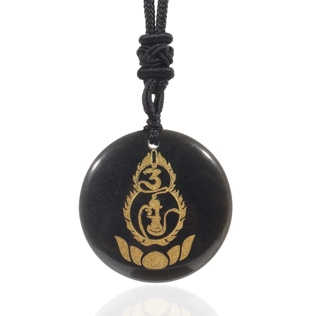 Colgante de collar con diseño de pedestal de loto y calabaza con Buddha Stones, protección Vajra, mantra, varios cristales naturales, obsidiana negra - Obsidiana negra - image 0