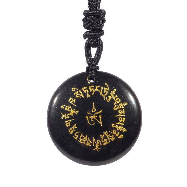 Collar colgante de obsidiana negra con cristales naturales de varios tipos y mantra de recolección de fortuna con Buddha Stones
