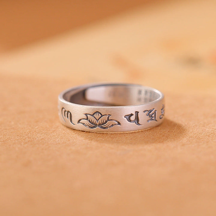 Anillo de iluminación ajustable con seis palabras verdaderas "Om Mani Padme Hum" y loto en plata de ley 999 con Buddha Stones - Loto de plata de ley 999 (circunferencia interior: 54 mm-60 mm) - image 4