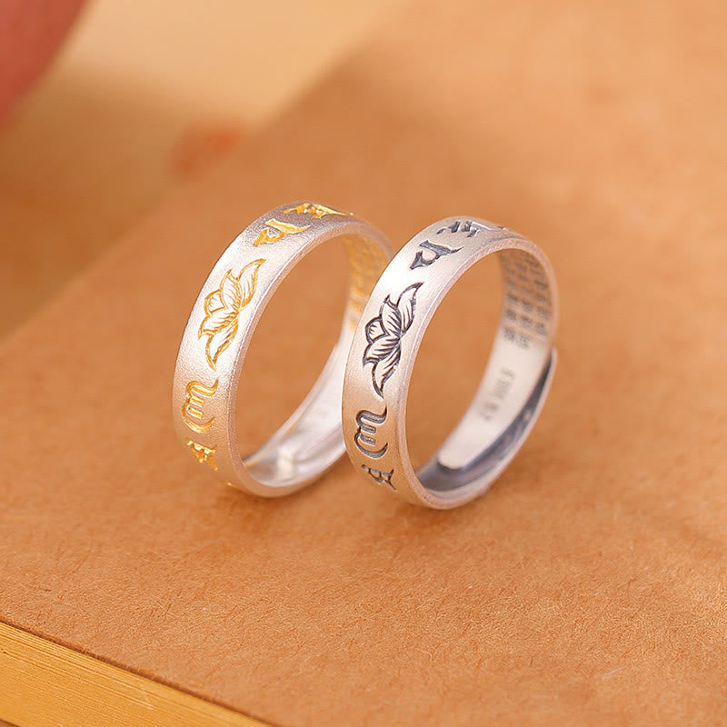 Anillo de iluminación ajustable con seis palabras verdaderas "Om Mani Padme Hum" y loto en plata de ley 999 con Buddha Stones - image 2