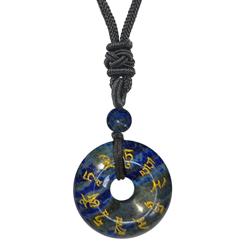 Collar con colgante de obsidiana negra con cristales naturales de varios tipos y Buddha Stones con mantra de Tara verde - Lazurita - image 14