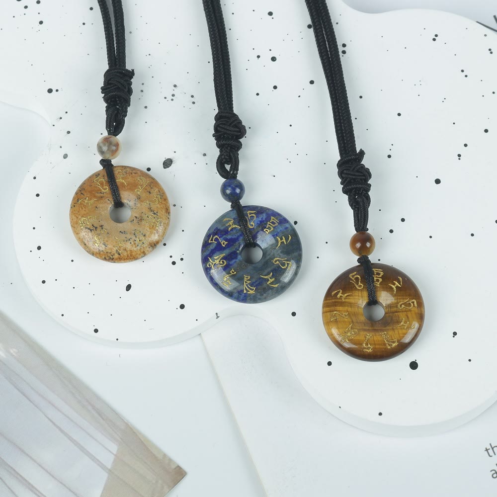Collar con colgante de obsidiana negra con cristales naturales de varios tipos y Buddha Stones con mantra de Tara verde - image 20