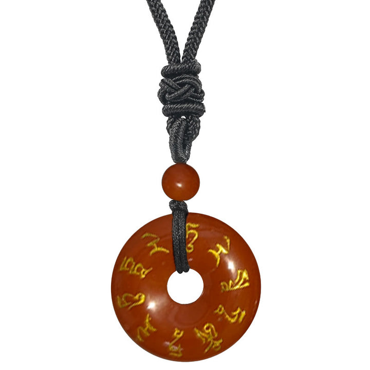 Collar con colgante de obsidiana negra con cristales naturales de varios tipos y Buddha Stones con mantra de Tara verde - Jaspe rojo - image 7
