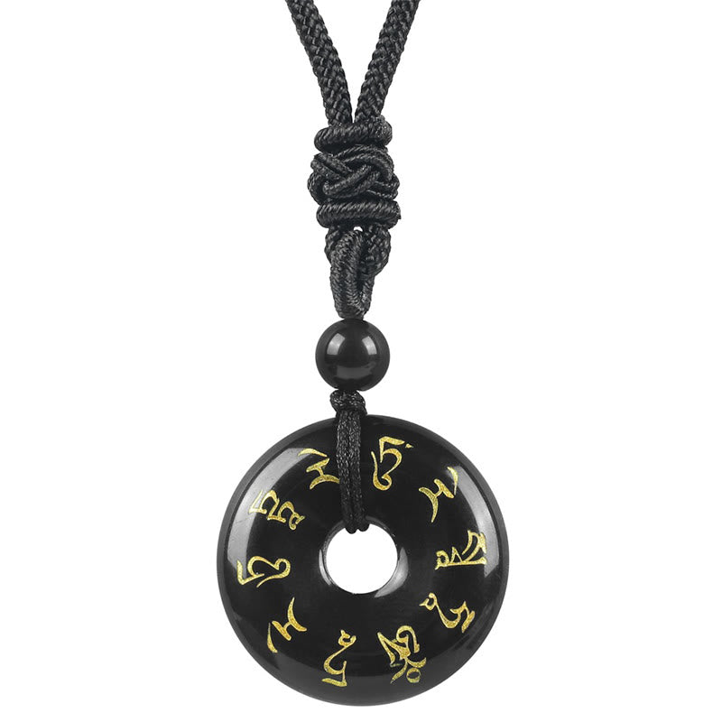 Collar con colgante de obsidiana negra con cristales naturales de varios tipos y Buddha Stones con mantra de Tara verde