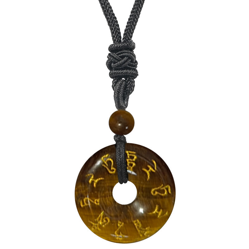 Collar con colgante de obsidiana negra con cristales naturales de varios tipos y Buddha Stones con mantra de Tara verde - Ojo de tigre - image 10