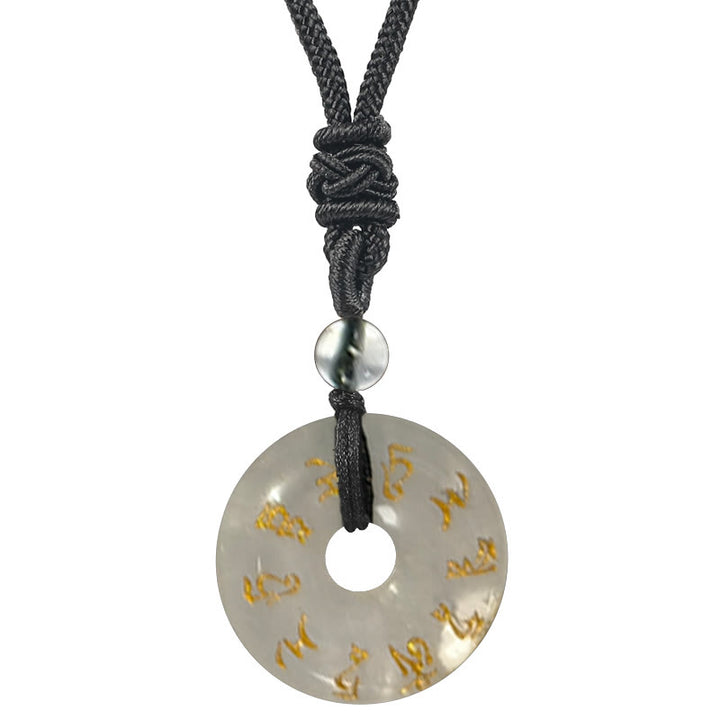 Collar con colgante de obsidiana negra con cristales naturales de varios tipos y Buddha Stones con mantra de Tara verde - Cristal blanco - image 3