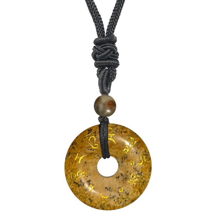 Collar con colgante de obsidiana negra con cristales naturales de varios tipos y Buddha Stones con mantra de Tara verde - Imagen de Jasper - image 18