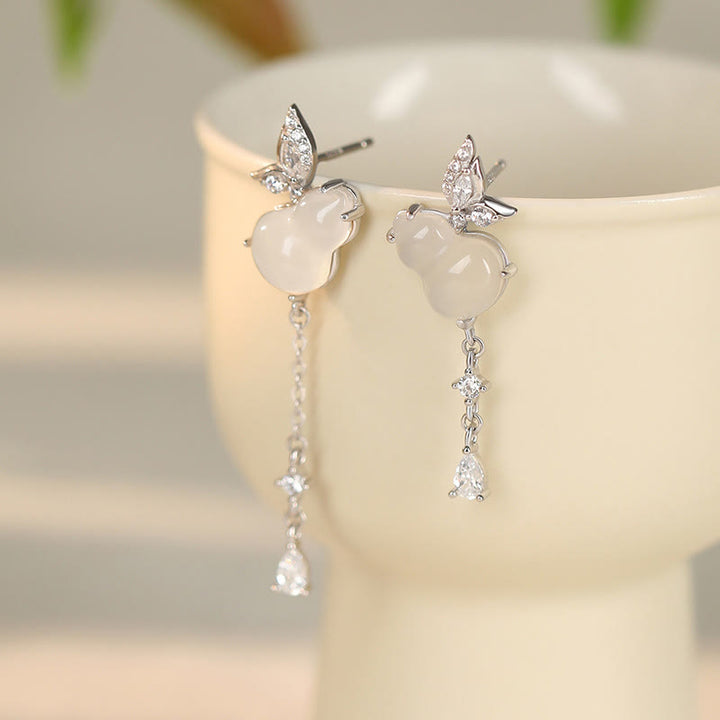 Pendientes de plata de ley 925 con forma de calabaza y mariposa , con Buddha Stones, jade hetiano, magnolia y calcedonia