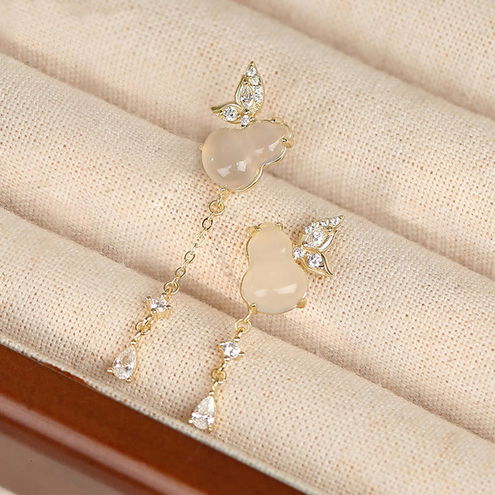 Pendientes de plata de ley 925 con forma de calabaza y mariposa , con Buddha Stones, jade hetiano, magnolia y calcedonia