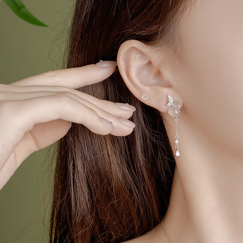 Pendientes de plata de ley 925 con forma de calabaza y mariposa , con Buddha Stones, jade hetiano, magnolia y calcedonia