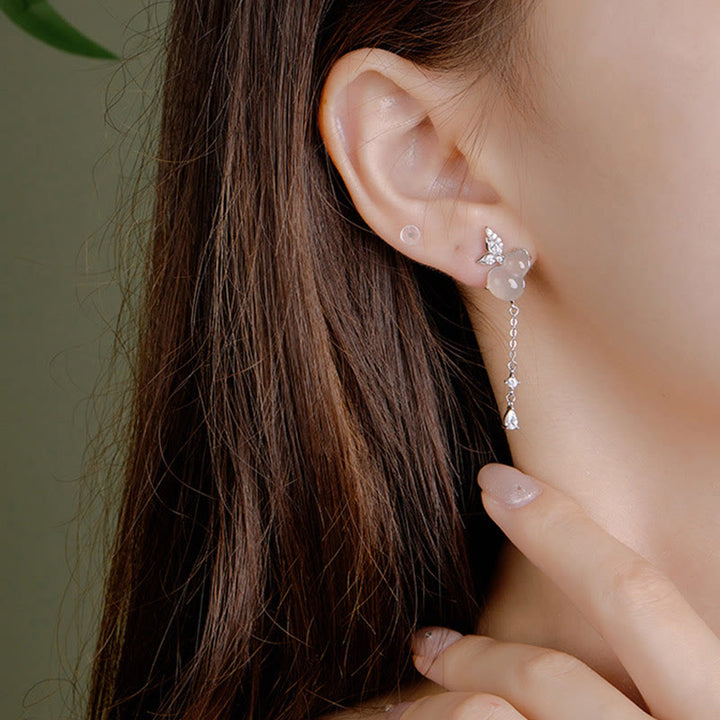 Pendientes de plata de ley 925 con forma de calabaza y mariposa , con Buddha Stones, jade hetiano, magnolia y calcedonia