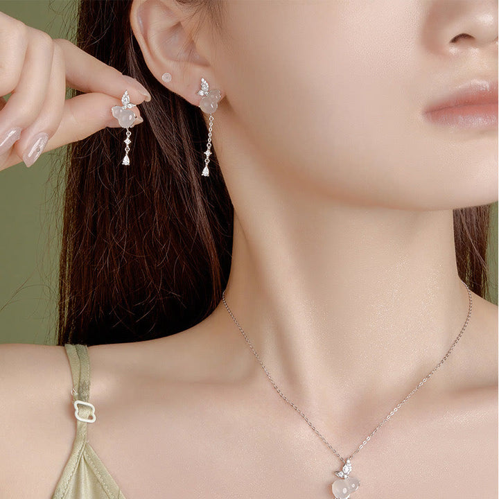 Pendientes de plata de ley 925 con forma de calabaza y mariposa , con Buddha Stones, jade hetiano, magnolia y calcedonia
